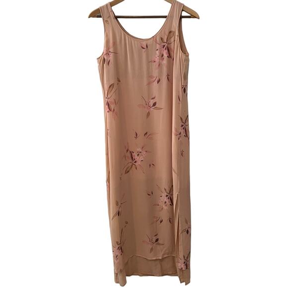 Vintage 90s Silk Slip Dress Dusty Rose Floral Print 8 - Picture 1 of 5